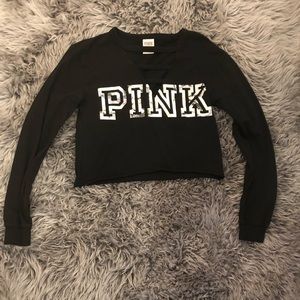 PINK Cropped Long Sleeve With Cutout